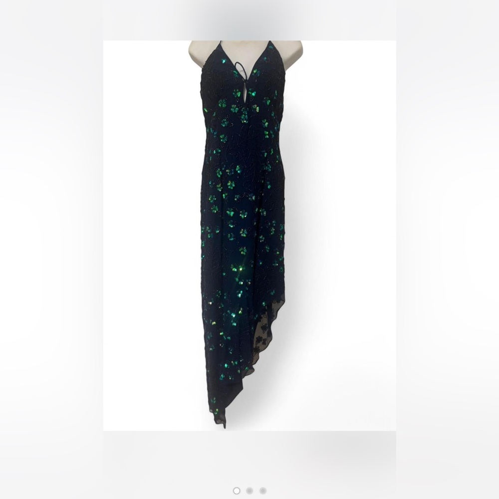 Sean Collection Black and Green High Low Dress